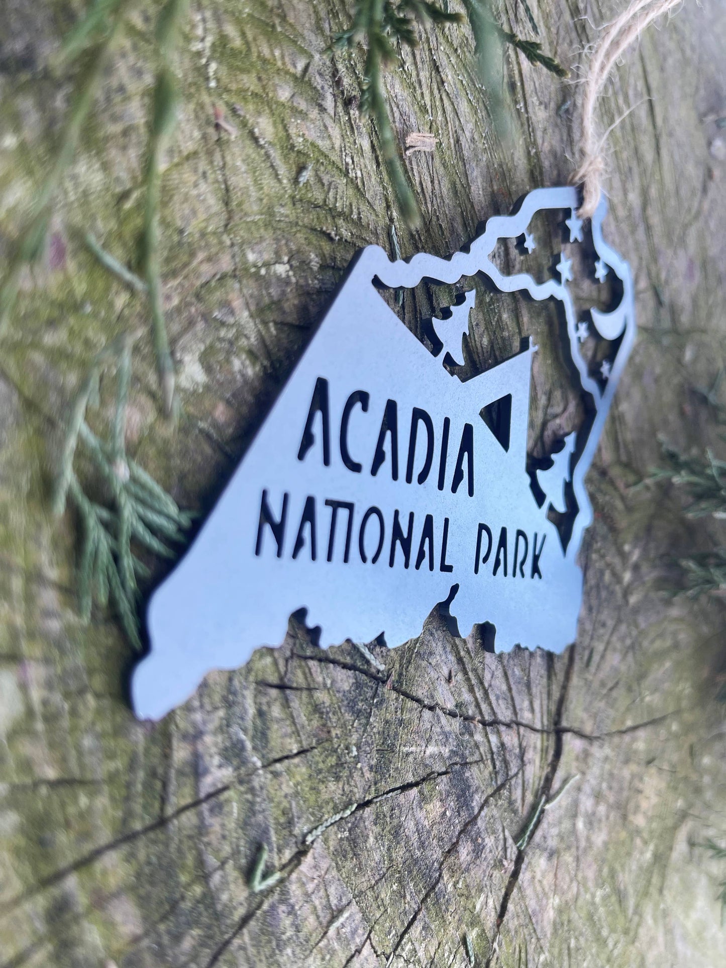 Maine State Acadia National Park Tent Raw Steel Ornament