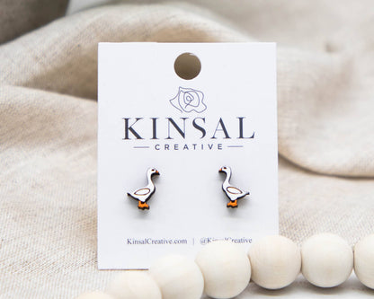 Goose  Wood Stud Earrings