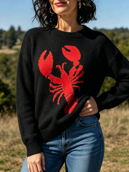 Red Claw lobster jacquard knit sweater fall winter pullover