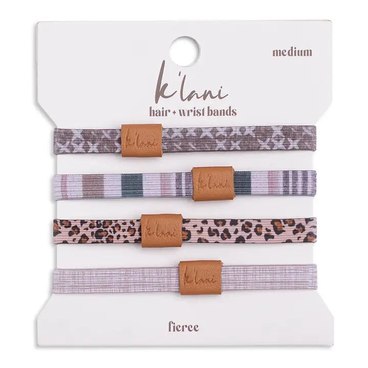 "Fierce" Cheetah and Muted Tones Hair Tie + Wrist Bands