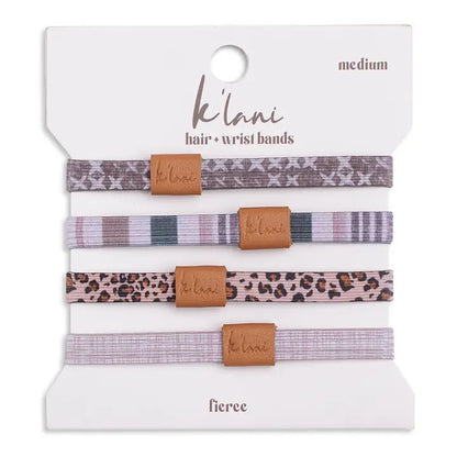"Fierce" Cheetah and Muted Tones Hair Tie + Wrist Bands