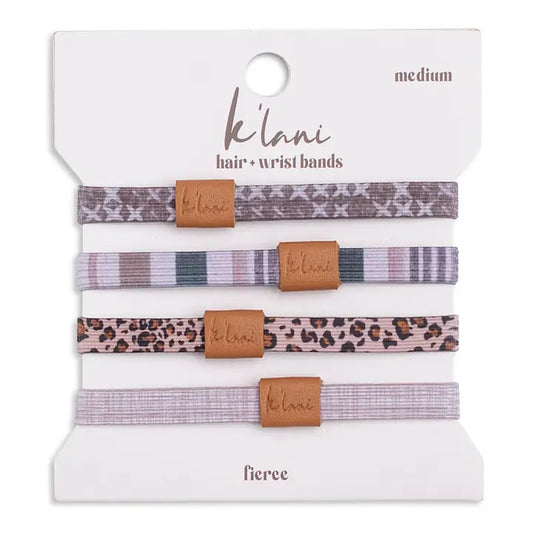 "Fierce" Cheetah and Muted Tones Hair Tie + Wrist Bands