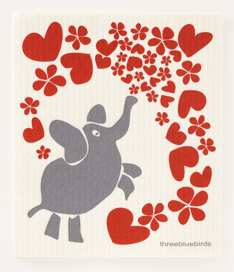 Elephant with hearts Swedish Dish Cloth