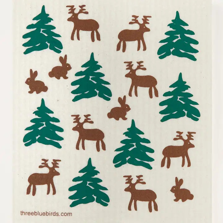 Deer, bunnies and pine tree Swedish cloth