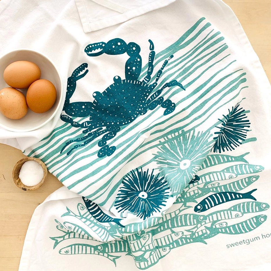 Crab and Fish Tea Towel