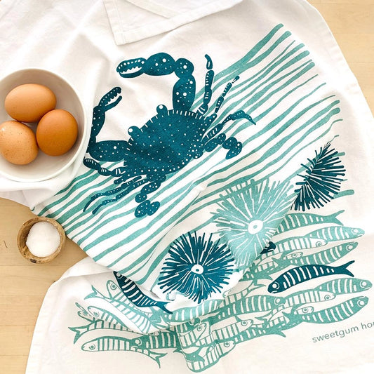 Crab and Fish Tea Towel