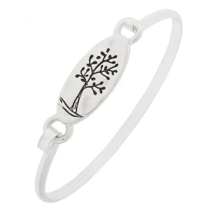Antique Silver Tree of Life Oval Casting Bangle