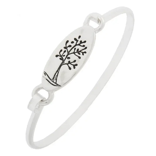 Antique Silver Tree of Life Oval Casting Bangle