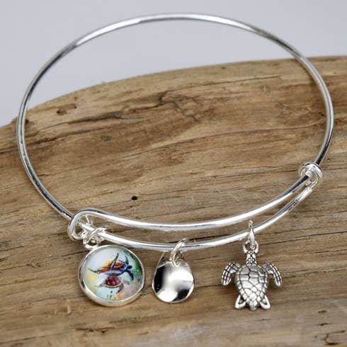 Sea Turtles Button Bangle With Sea Turtle Silver