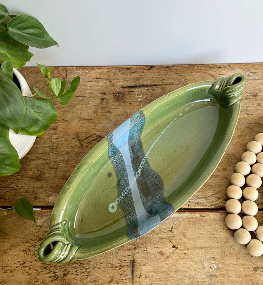 Fish Baker Ceramic Baking Dish Serving Platter: Green