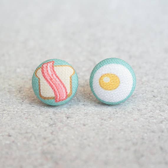 Rachel O's Breakfast Fabric Button Earrings