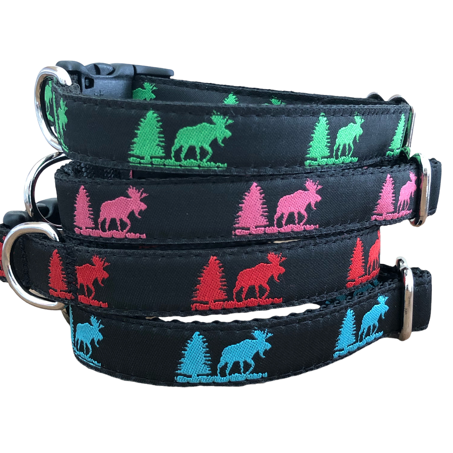 Maine Moose Dog Collar and Leashes, Black With Colored Moose: 60" Leash / green
