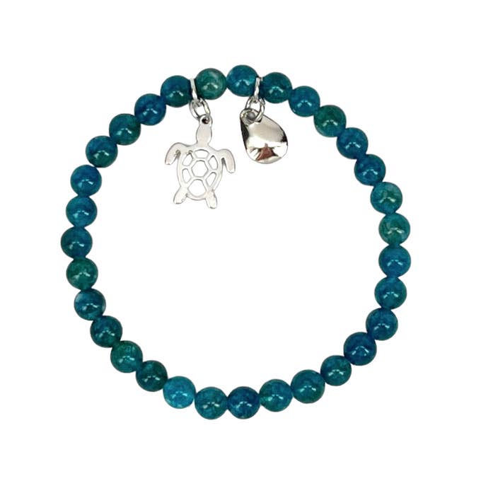 Blue Beaded Stretch Bracelet Sea Turtle Aquarium Jewelry USA