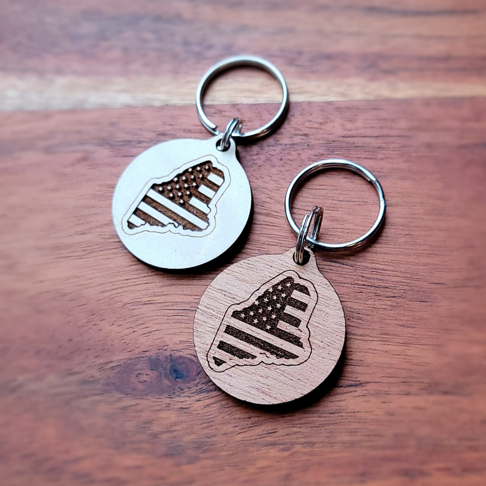 Gem Lounge Jewelry Maine Flag Wood Keychain