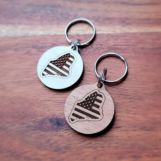 Gem Lounge Jewelry Maine Flag Wood Keychain