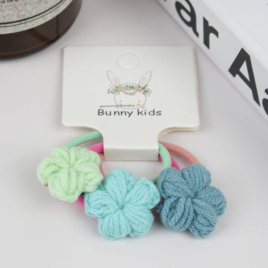 TheDivaSoap Handmade Crochet Flower Hair Ties-Set of 3 blue
