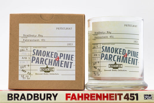 North Ave Candles Smoked Pine + Parchment / Fahrenheit 451 / book candle