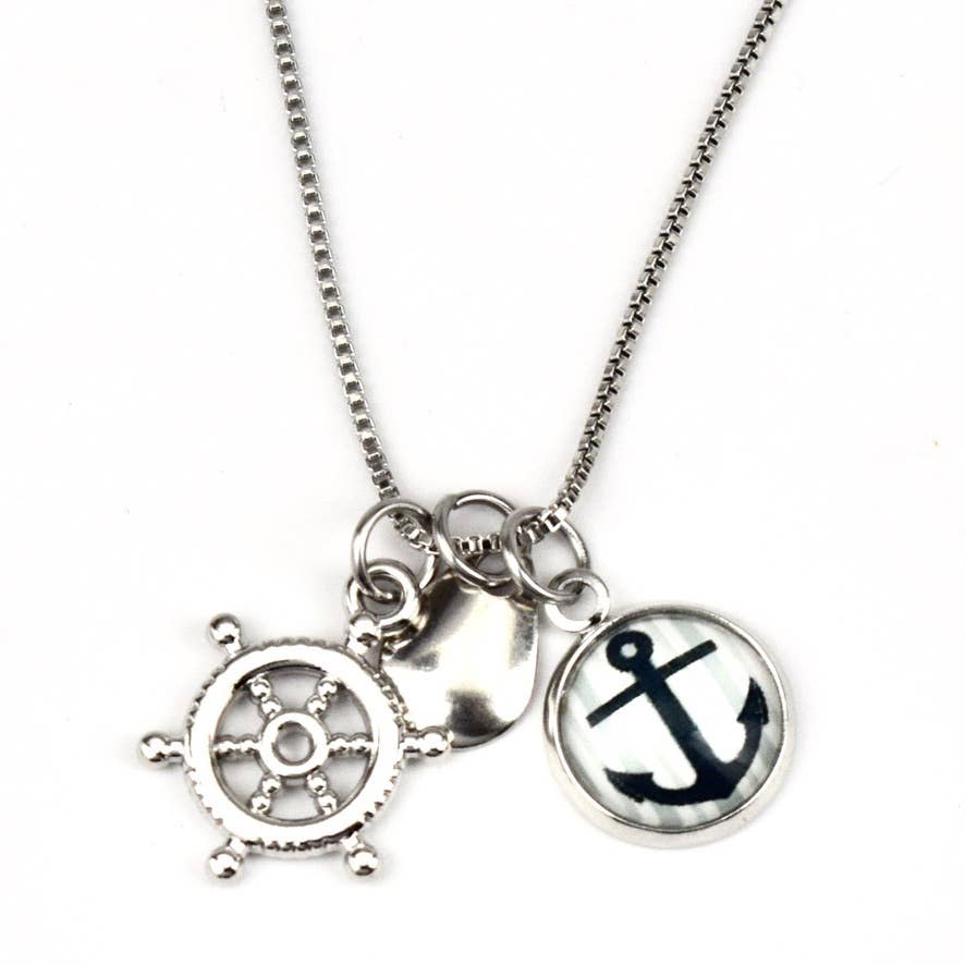 Anchor Button W/ Shipwheel Necklace