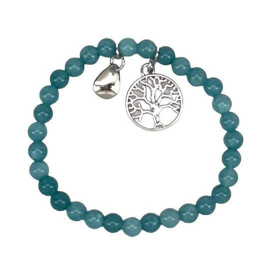 Blue Tone Beaded Bead Stretch Bracelet Tree of Life Family