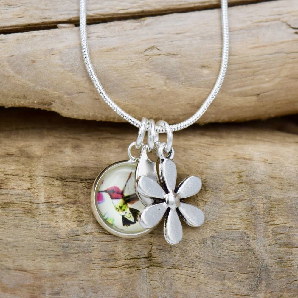 Hummingbird Necklace With Flower